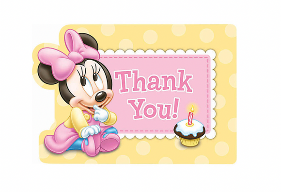 Minnie's 1st Birthday Thank You Cards 8 Count Stickers Seals Party Supplies