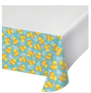 Baby Shower Duck Bubble Bath Plastic Table Cloth 54x102”