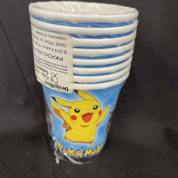 POKEMON & Friends 9oz 2014 PAPER CUPS Lot Of 8 Birthday Party Supplies Vintage