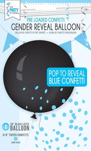 Gender Reveal Boy Confetti Ballon 36”” Black Latex Ballon With Blue By Forum