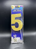 Diamond Glitter Table Number Cake Topper  4" - Gold "5"