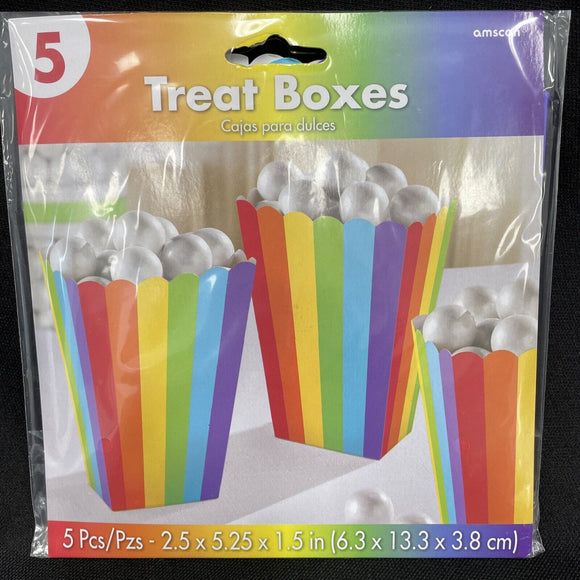 Amscan Treat Boxes 5 in ea Candy/Popcorn Rainbow 2.5”x5.25”x1.5”