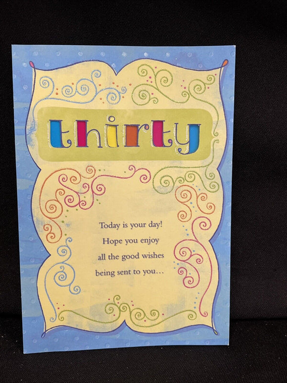 Happy Thirty (30th) Birthday Greeting Card w/Envelope