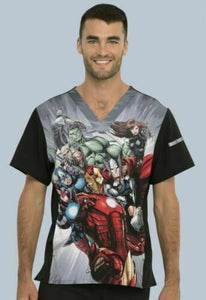 Avengers Cherokee Scrubs Tooniforms Marvel Mens V Neck Top TF708 MAIT Sz M