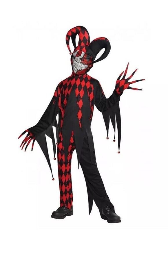 Evil Jester Costume Kids Scary Halloween Fancy Dress Size Small