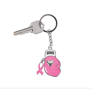 Pink Ribbon Breast Cancer Boxing Glove Key Chains - Party Favors - 12 Pieces