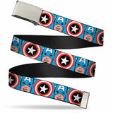 Chrome Buckle Web Belt - Captain America Face CLOSE-UP- WCA008