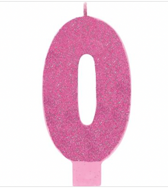 Amscan Pink Glitter Birthday Candle Number 0