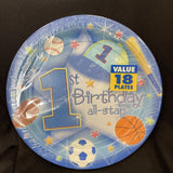 1st Birthday "All Star" Party Plates x 18 - Children's Party Supplies