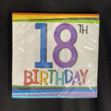 18th Rainbow Birthday 16ct. 2-Ply Beverage Napkins Party Supplies