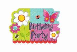 Garden Girl Butterfly Flower Ladybug Birthday Party Invitations w/Envelopes 8ct