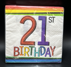 21st Rainbow Birthday 16ct. 2-Ply Beverage Napkins Party Supplies New!!!!