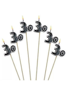 Black 30th Birthday Candles~30th Birthday Anniversary Party Cake Decoration 6ct