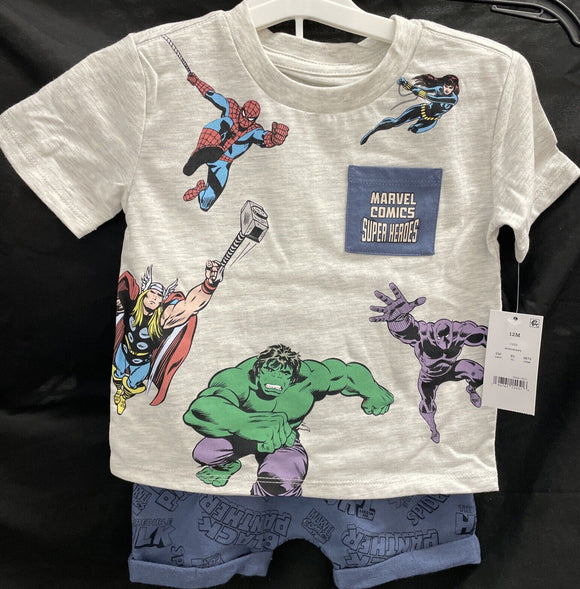 Marvel Comics Super Heroes Tshirt Shorts Set Size 12M