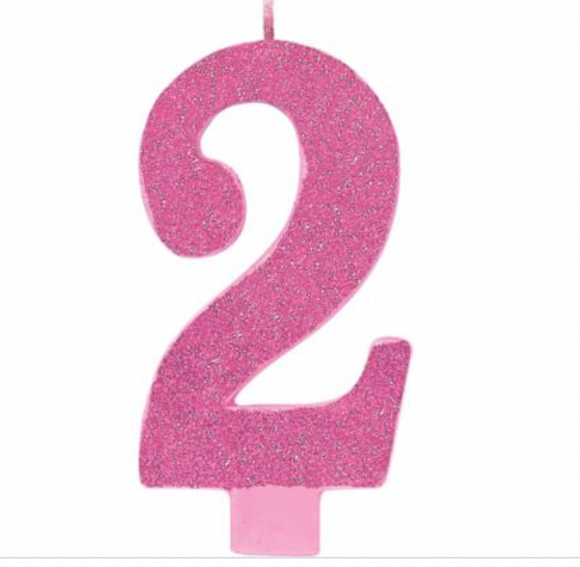 Amscan Pink Glitter Birthday Candle Number 2