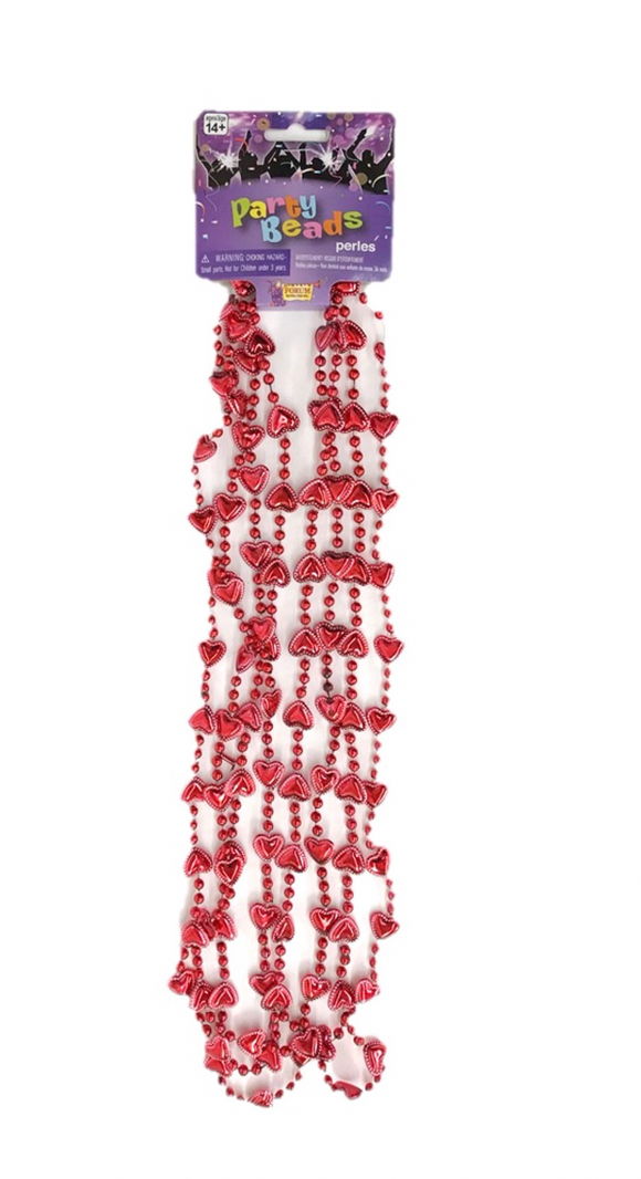 St. Valentine's Day Red Heart Shape Party Beads Plastic Necklaces Metallic 4/PK