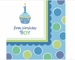 Sweet Little Cupcake Boy Blue Lil' 1st Birthday Party Paper Beverage Napkins