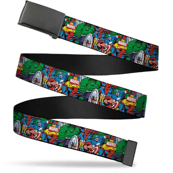 Black Buckle Web Belt - MARVEL COMICS/Marvel Characters Collage Webbing- WMC048