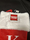 RED VELVET Initial  WHITE FUR CUFF MONOGRAM K CHRISTMAS STOCKING2