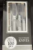 Mega Value 100 Ct Silver Plastic 6” Small Knives Great For Appetizers