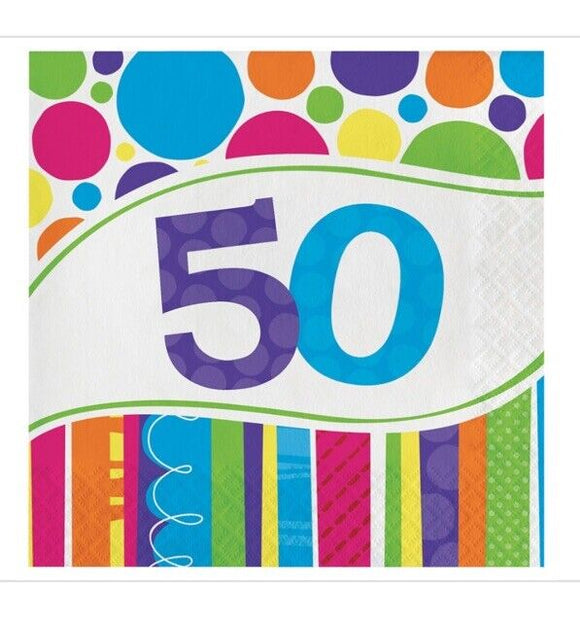 Party Creations Bright and Bold, Lunch Napkins, 50th, 18 Ct