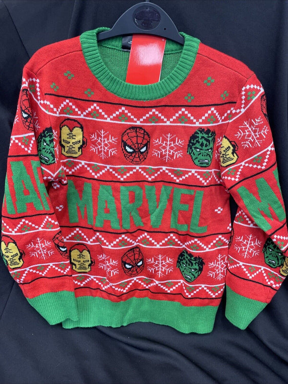 Marvel Group Heroes Kids Christmas Sweater Size Small 6-7