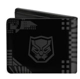 Mens Bi-Fold Wallet Black Panther Tribal Silhouette Pose Icon Black Grays Marvel