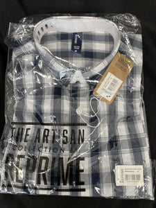 Artisan Collection Reprime Mens M 100% Cotton Mulligan Check Shirt RP250 Wht/Nav