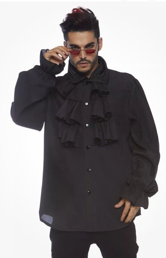 Leg Avenue Ruffle Front Shirt, Black, Large