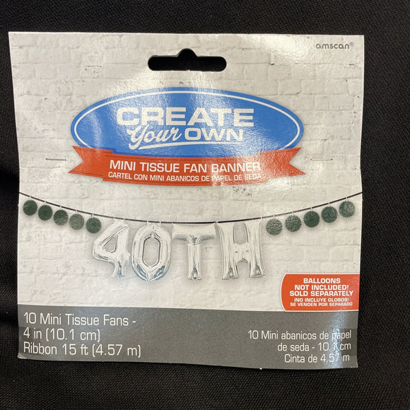 Amscan  Black Mini Tissue Fan Banner. Includes 10 Fans & Ribbon