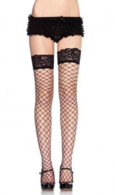 Leg Avenue Lace Top Fence Net Thigh Highs Black OS 9037