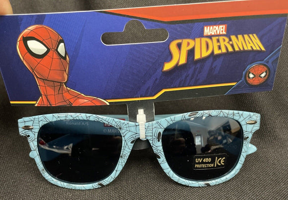 Kids Blue Spiderman Web Sunglasses With Graphic Arms & UV Protection