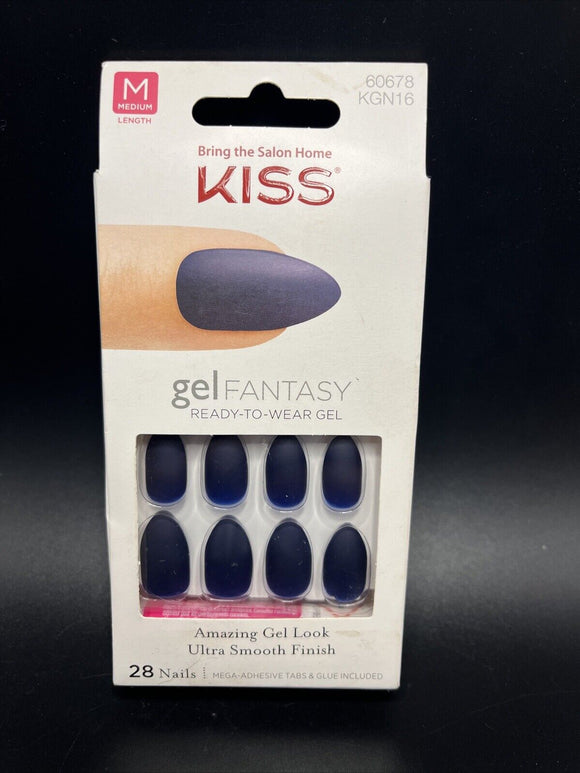 Kiss Gel Fantasy Ready-To-Wear Gel Long Nails, KGN16 Navy Blue
