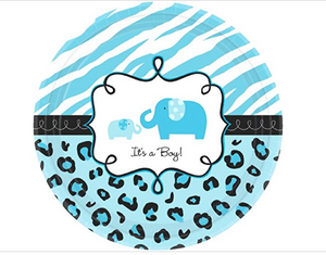 Sweet Safari Boy Jungle Animal Blue Baby Shower Party 7" Paper Dessert Plates