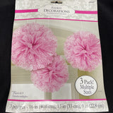 Pink Paisley Large Fluffy Pom Pom Hanging Decorations (3ct)