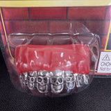 Pimp Rapper Gangsta Costume Accessory Skull Design Silver Grillz Set