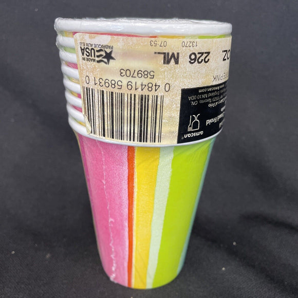 Sunny Stripe Pink Bright Color Summer Luau Beach Party 9 oz. Paper Cups