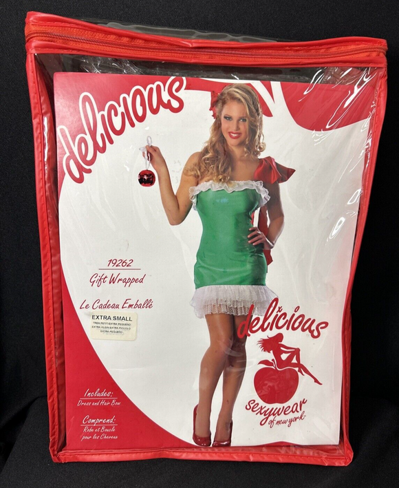Delicious Holiday Christmas Gift Wrapped Sexy Costume, Green, XS