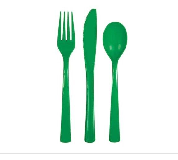 Emerald Green Solid Assorted Plastic Cutlery 18ct