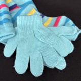 Kids Hat and Glove Set Blue W/Stripe Flower Embroidery2