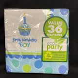 Sweet Little Cupcake Boy Blue Lil' 1st Birthday Party Paper Beverage Napkins