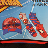 Spiderman Kids Adjustable Mesh Hat & 4 Pairs Of Ankle Socks Sz 7-9