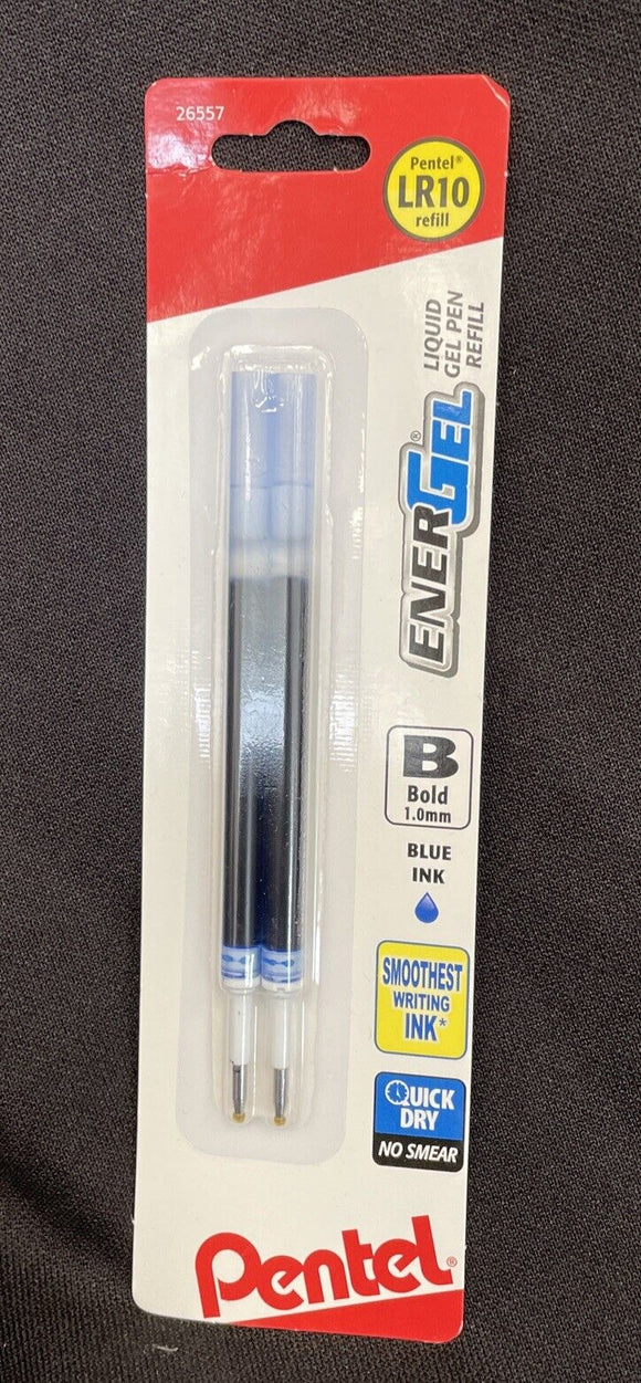 Pentel Bold 1.0mm Blue Gel Ink Refill, 2pk LR10 Refill