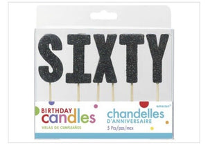 “S-I-X-T-Y" Black Glitter Birthday Candles | Party Supply