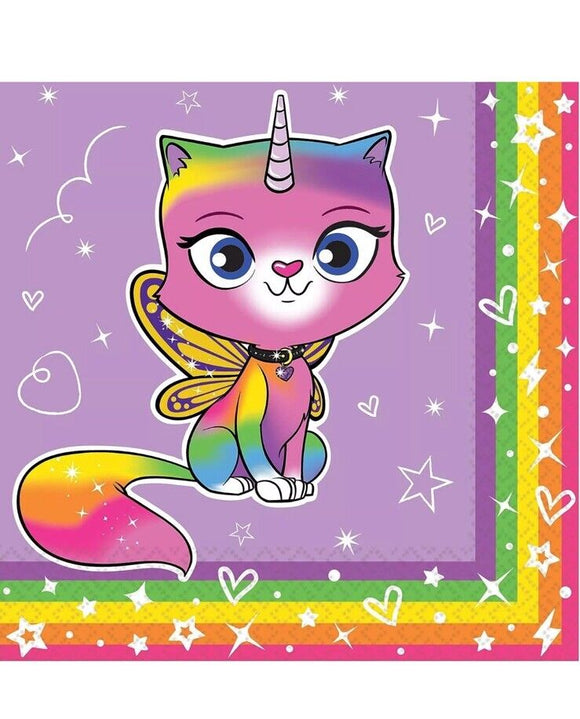 Rainbow Butterfly Unicorn Kitty Cute Kids Birthday Party 16 Ct Beverage Napkins