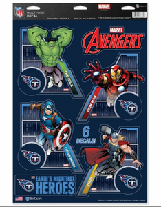 Tennessee Titans  /  MARVEL Multi-Use 6 Piece Decals 11" x 17"