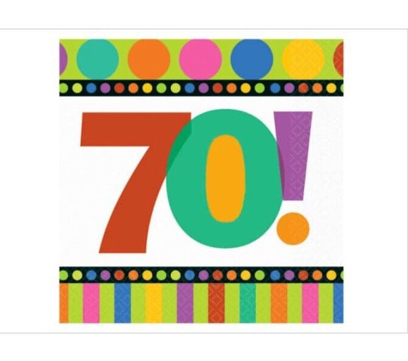 Happy 70th Birthday 'Dots and Stripes' Small Napkins (16ct)