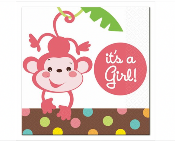 Fisher Price Hello Baby Jungle Animals Shower Party Paper Beverage Napkins GIRL