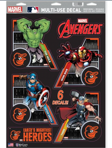 Baltimore Orioles  /  MARVEL Multi-Use 6 Piece Decals 11" x 17"