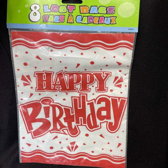Vintage Birthday Party Loot Bags Plastic Sacks 8 Count Retro Birthday Font Theme
